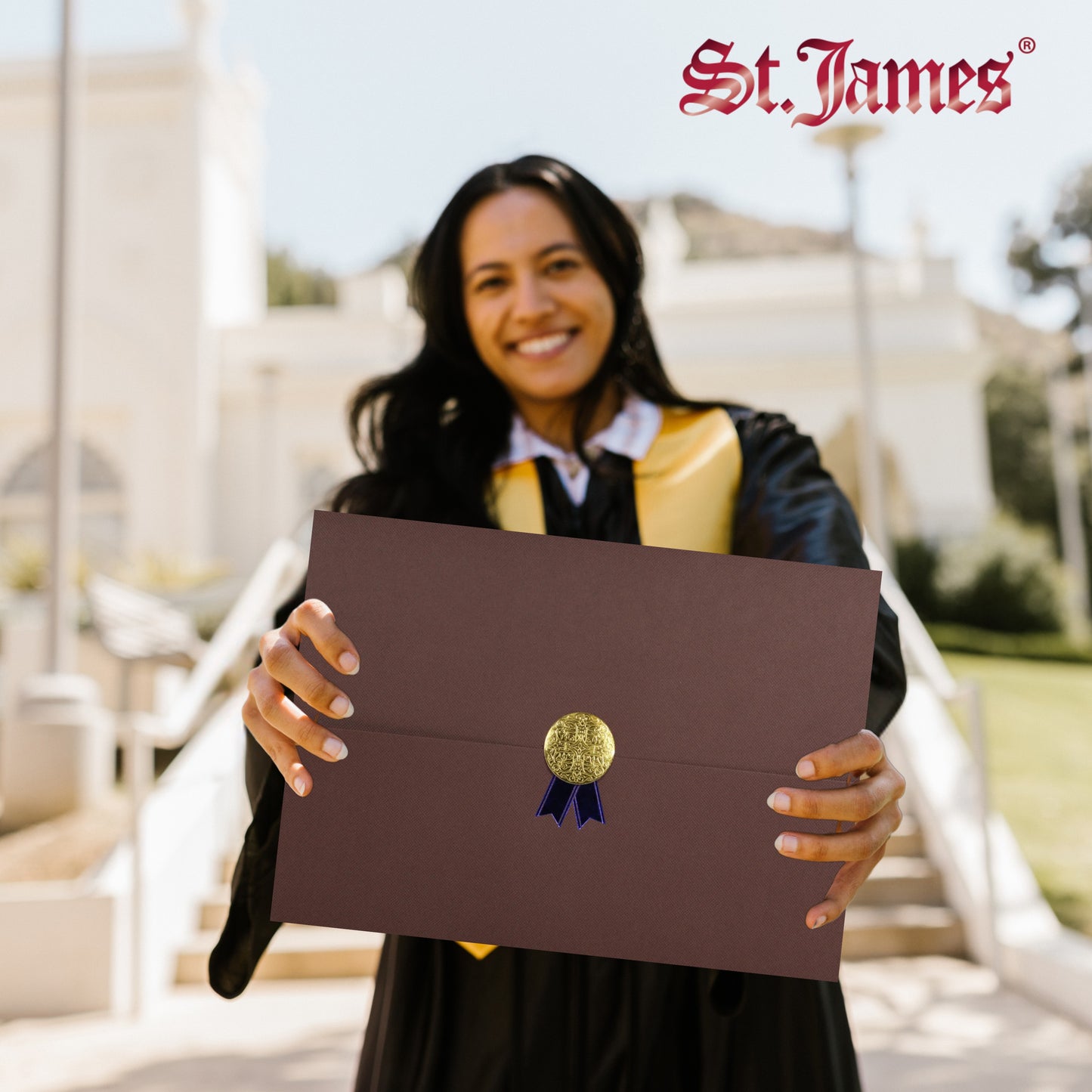 St. James® Certificate Holders/Document Covers/Diploma Holders, Brown, Gold Award Seal with Blue Ribbon, Pack of 5, 83826