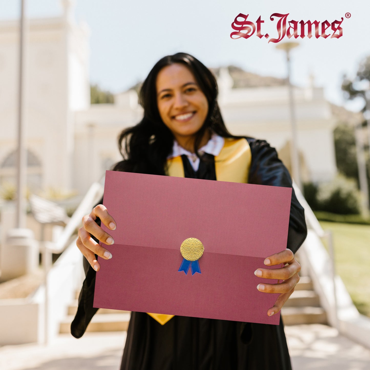 St. James® Certificate Holders/Document Covers/Diploma Holders, Burgundy, Gold Award Seal with Blue Ribbon, Pack of 5, 83817
