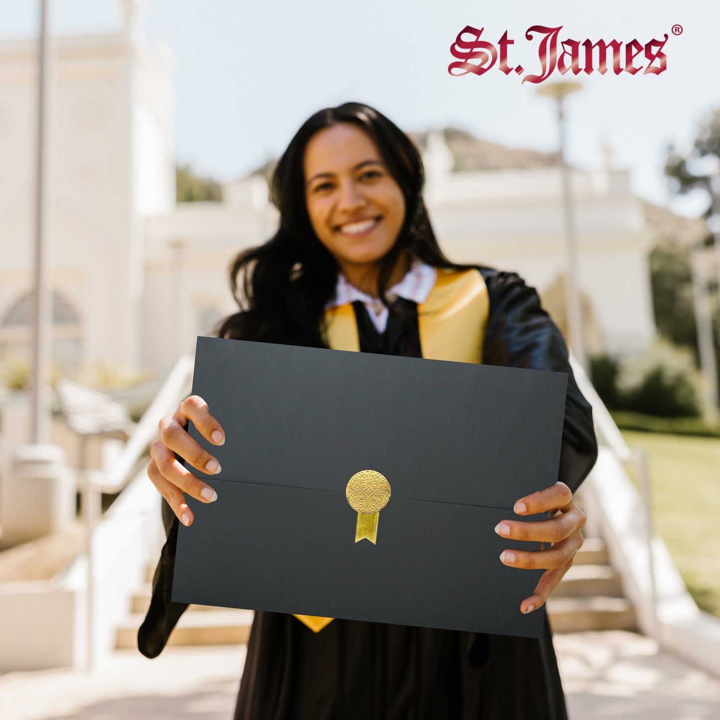 St. James® Certificate Holders/Document Covers/Diploma Holders, Black, Gold Award Seal with Single Gold Ribbon, Pack of 5, 83839