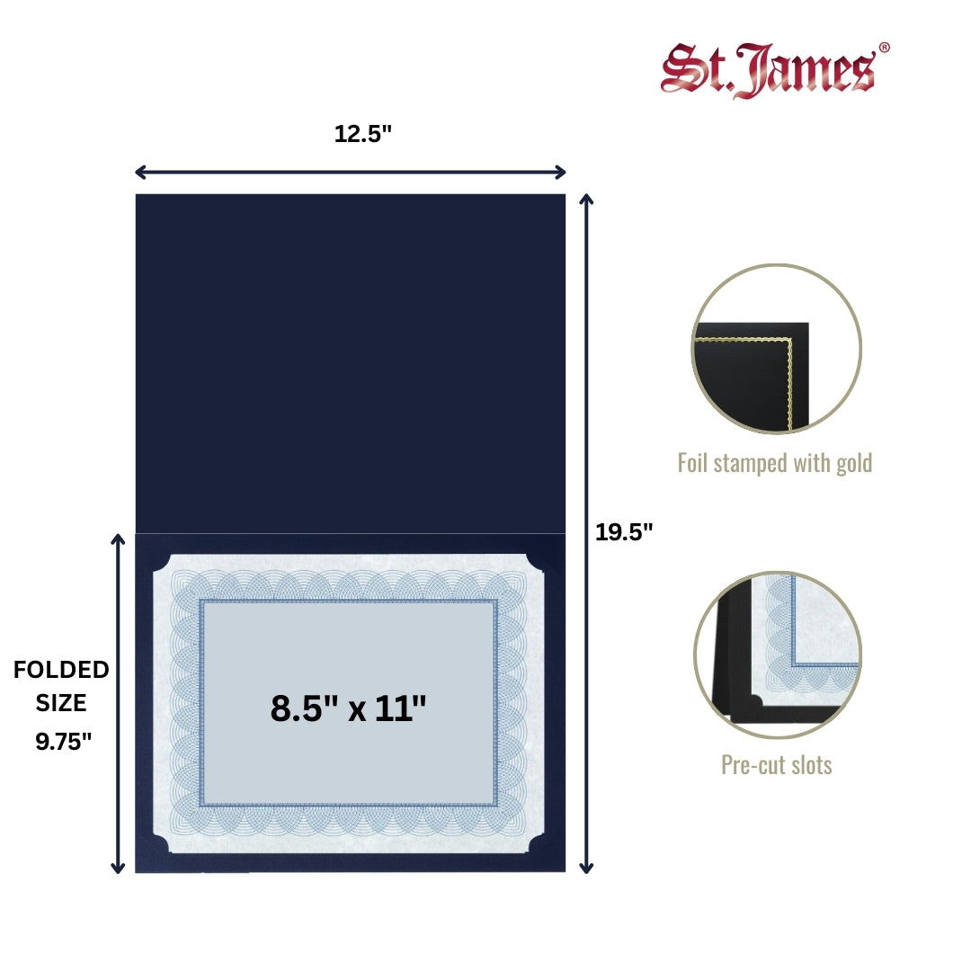 Porte-certificats en lin classique St. James® avec feuille d'or, noir, paquet de 5, 83464