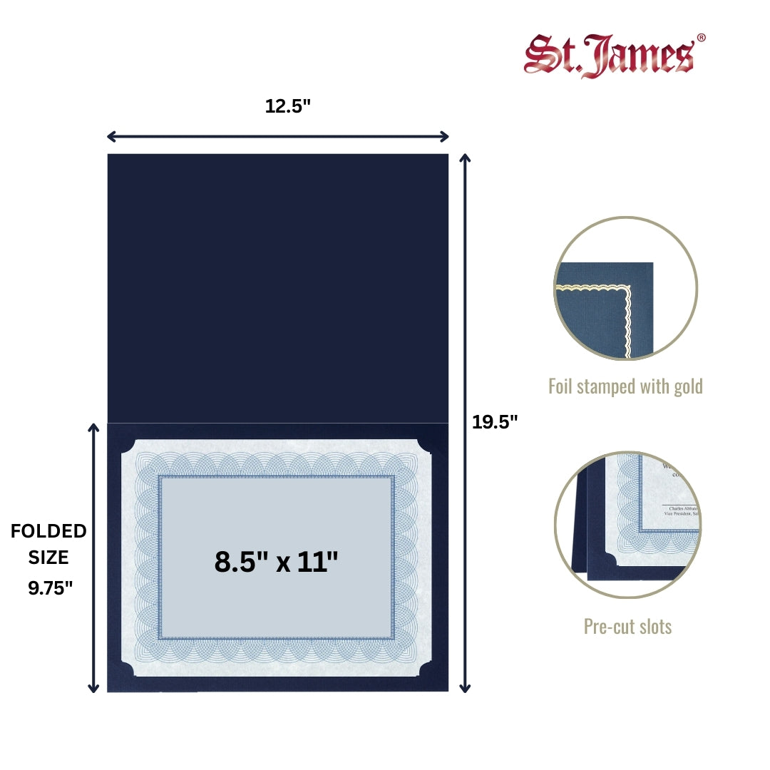 Porte-certificats en lin classique St. James® avec feuille d'or, bleu marine, paquet de 5, 83434