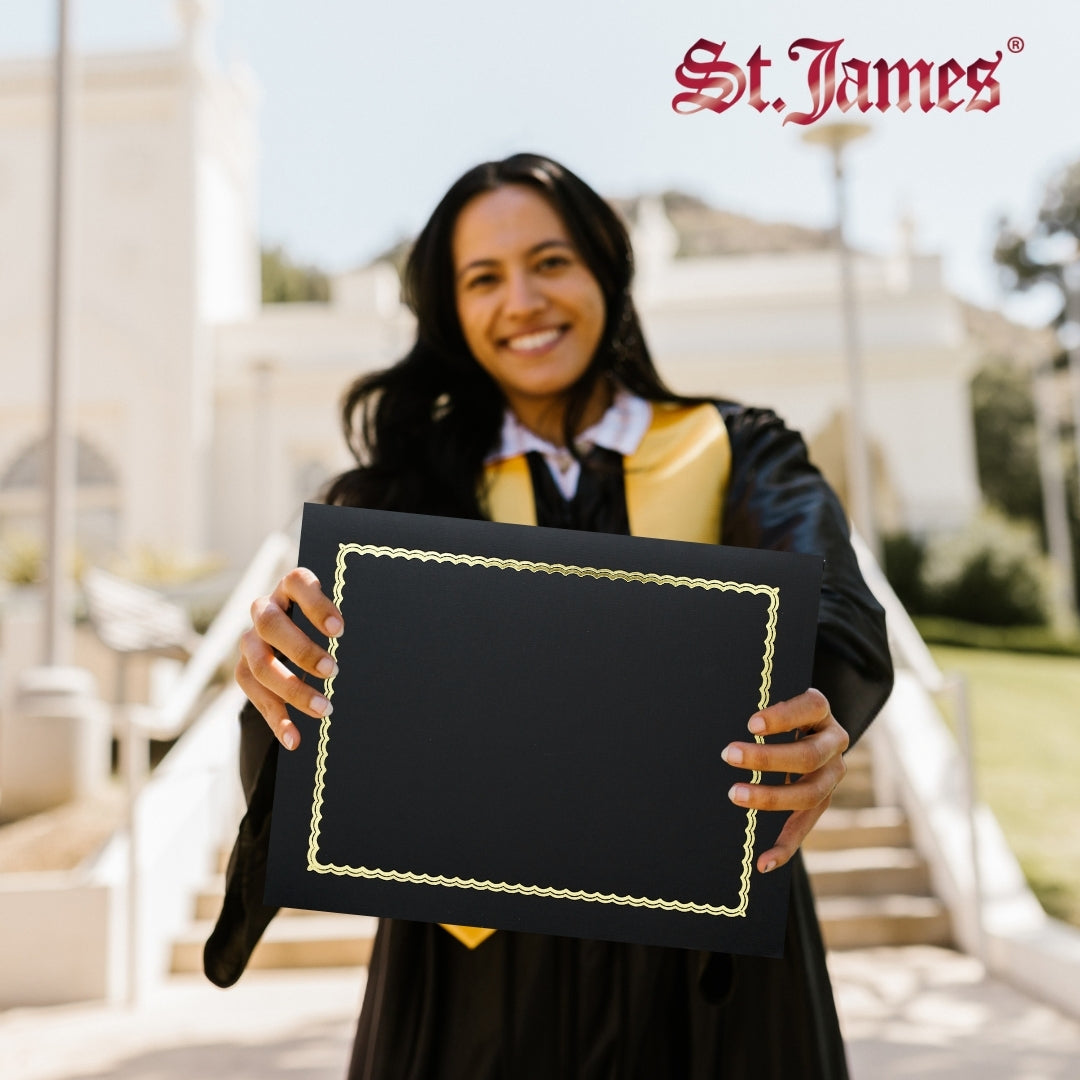 Porte-certificats en lin classique St. James® avec feuille d'or, noir, paquet de 5, 83464