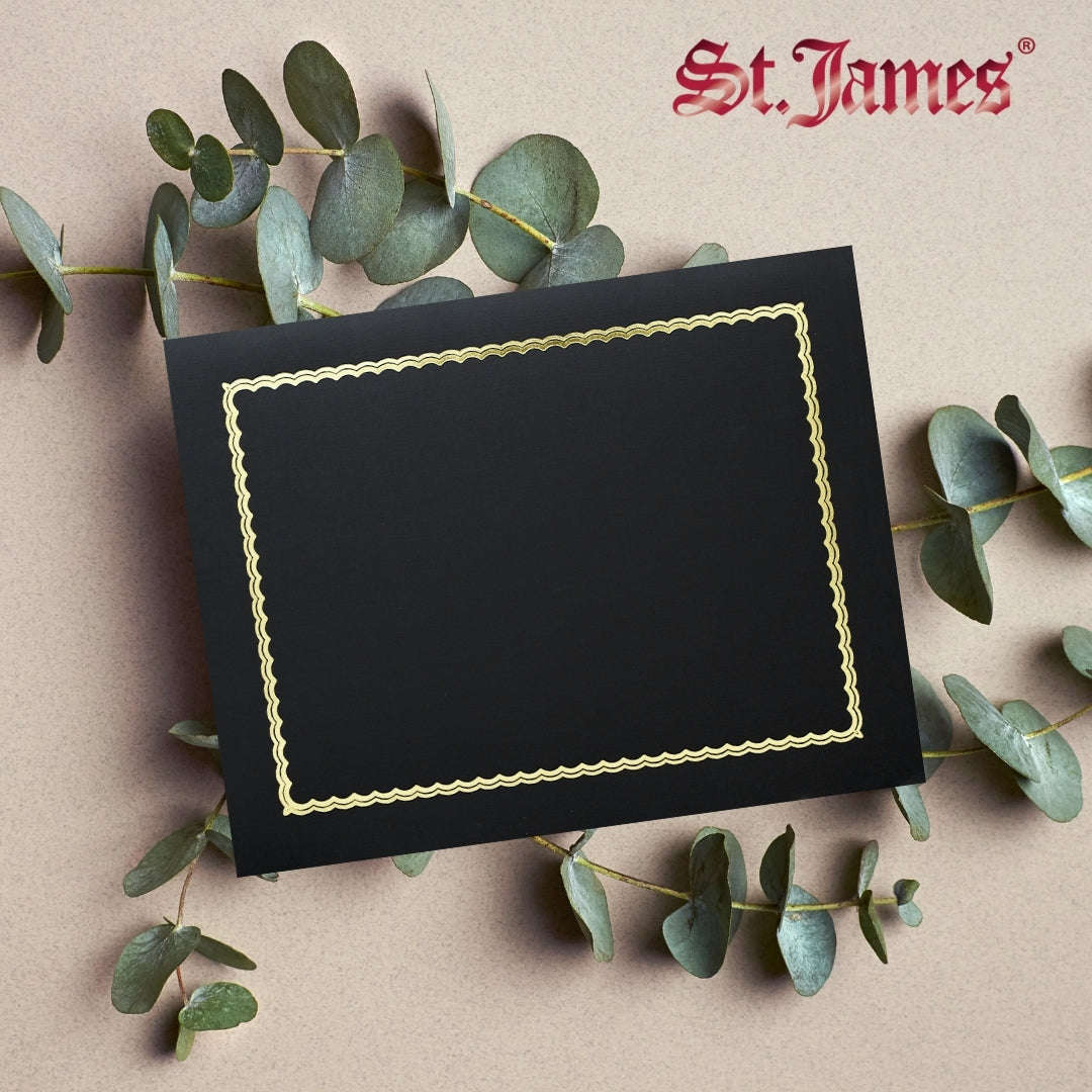Porte-certificats en lin classique St. James® avec feuille d'or, noir, paquet de 5, 83464