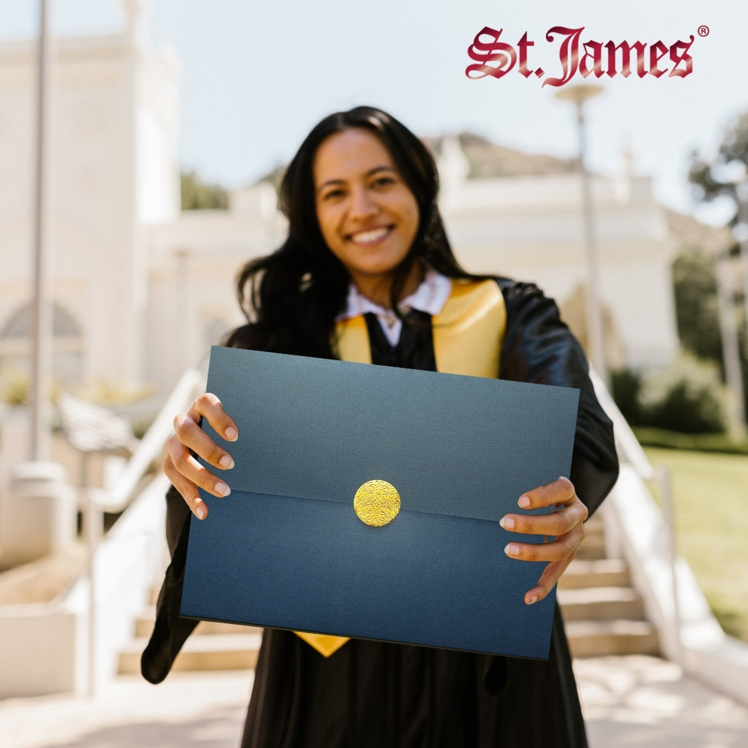 St. James® Elite™ Medallion Fold Certificate Holders, Navy Blue Linen with Gold Medallion, Pack of 5, 83534