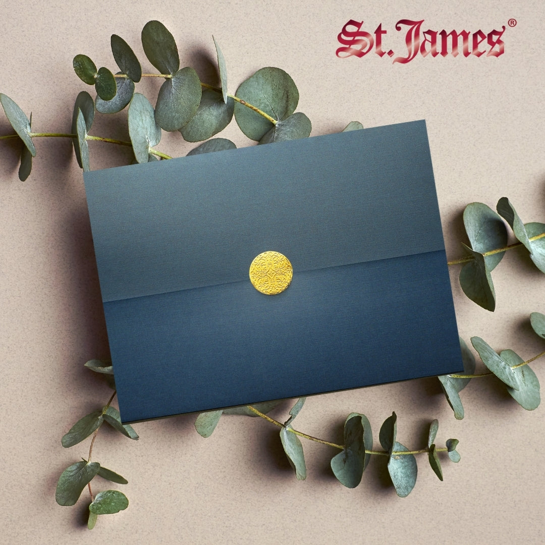 St. James® Elite™ Medallion Fold Certificate Holders, Navy Blue Linen with Gold Medallion, Pack of 5, 83534