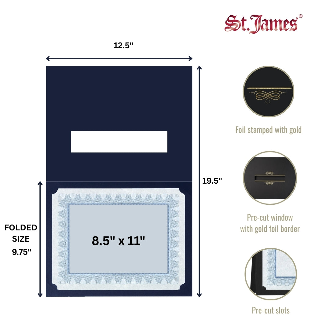 Porte-certificats St. James® avec fenêtre, lin noir, paquet de 5, 83539