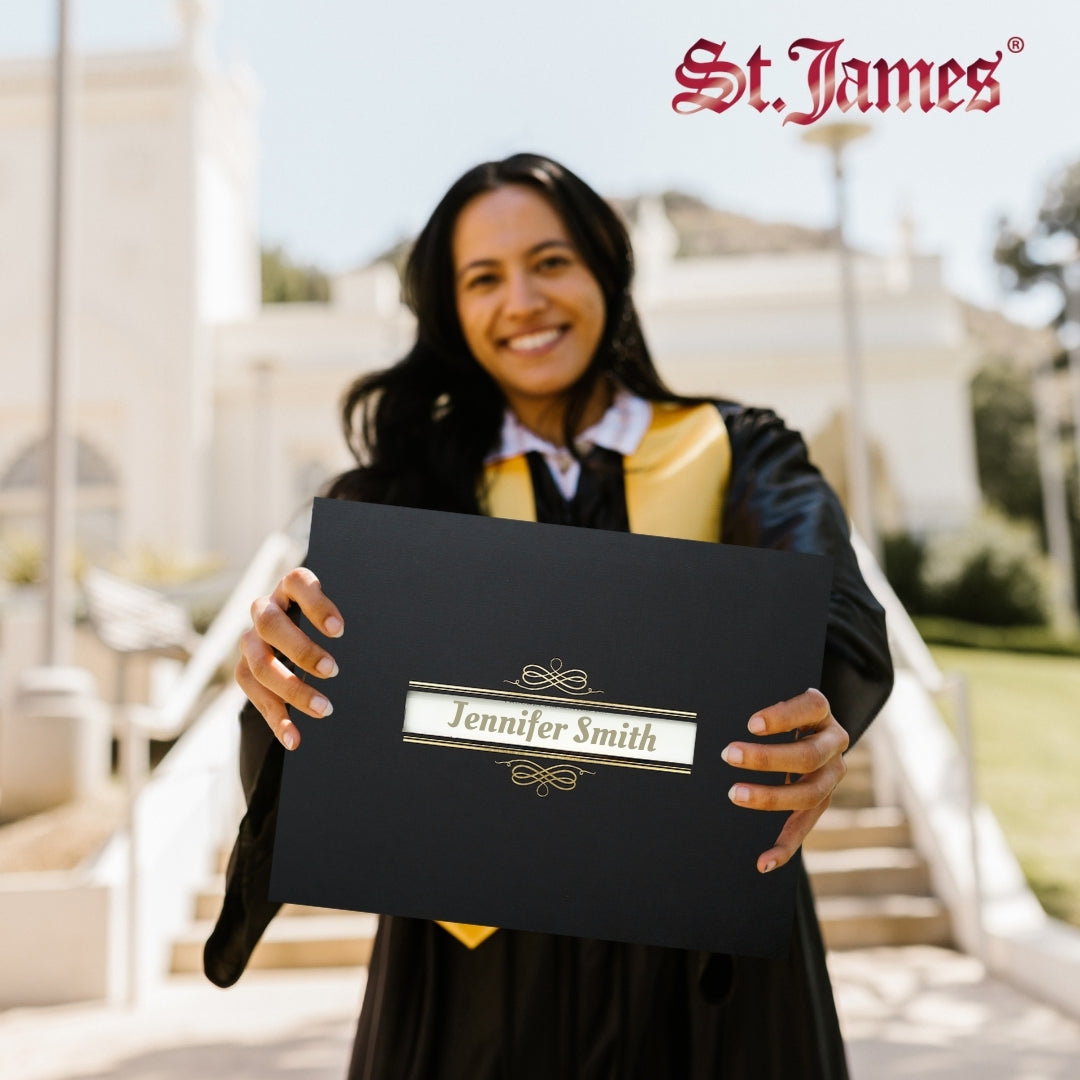 Porte-certificats St. James® avec fenêtre, lin noir, paquet de 5, 83539