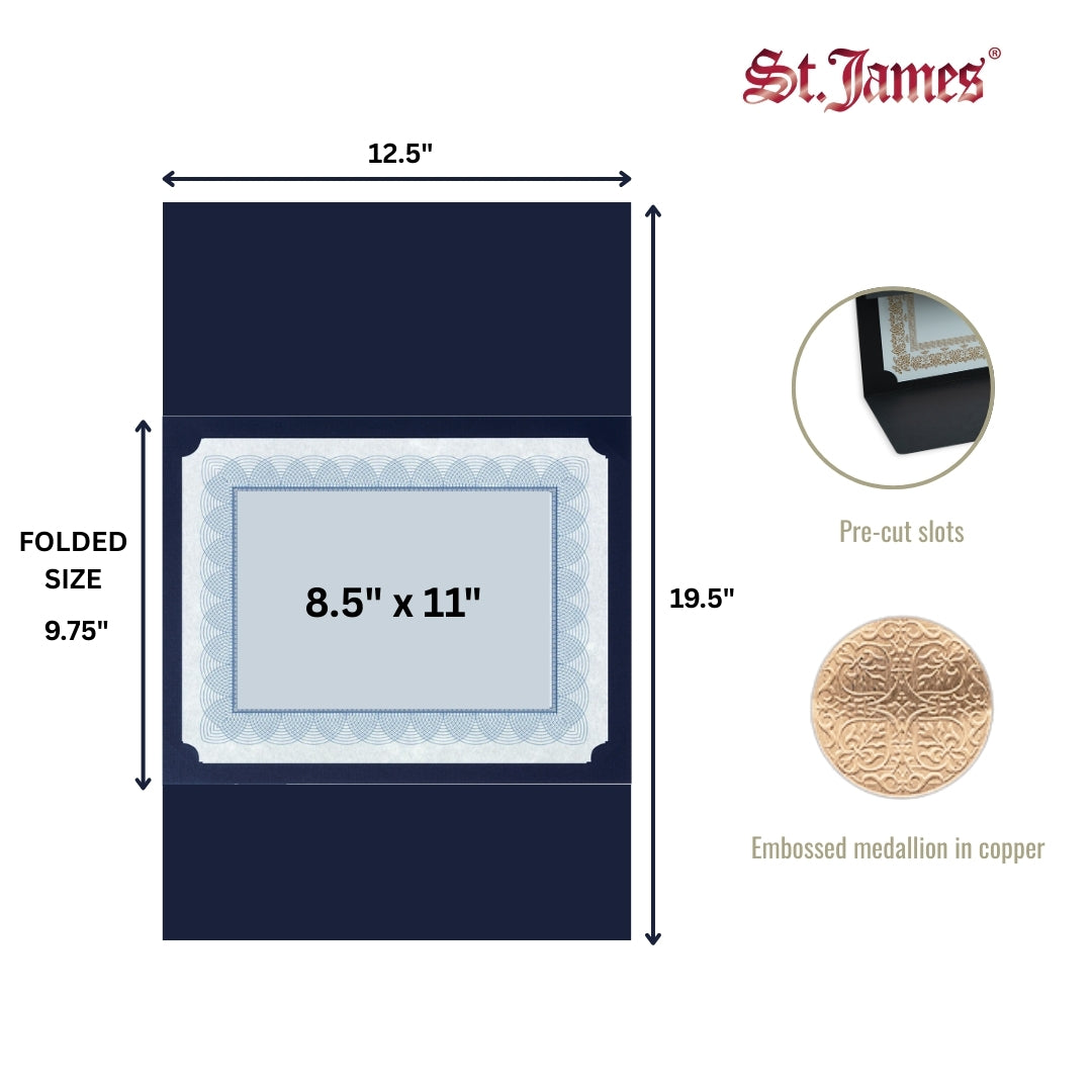 Porte-certificats St. James® Elite™ Medallion Fold, lin noir avec médaillon doré, paquet de 5, 83564