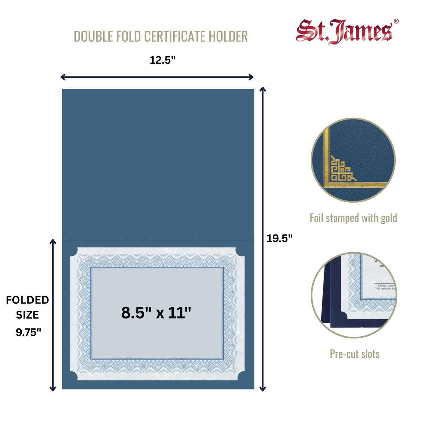 St. James® Certificate Holders/Document Covers/Diploma Holders, Navy Blue, Gold Foil Border, Linen Finish, Pack of 5, 83803
