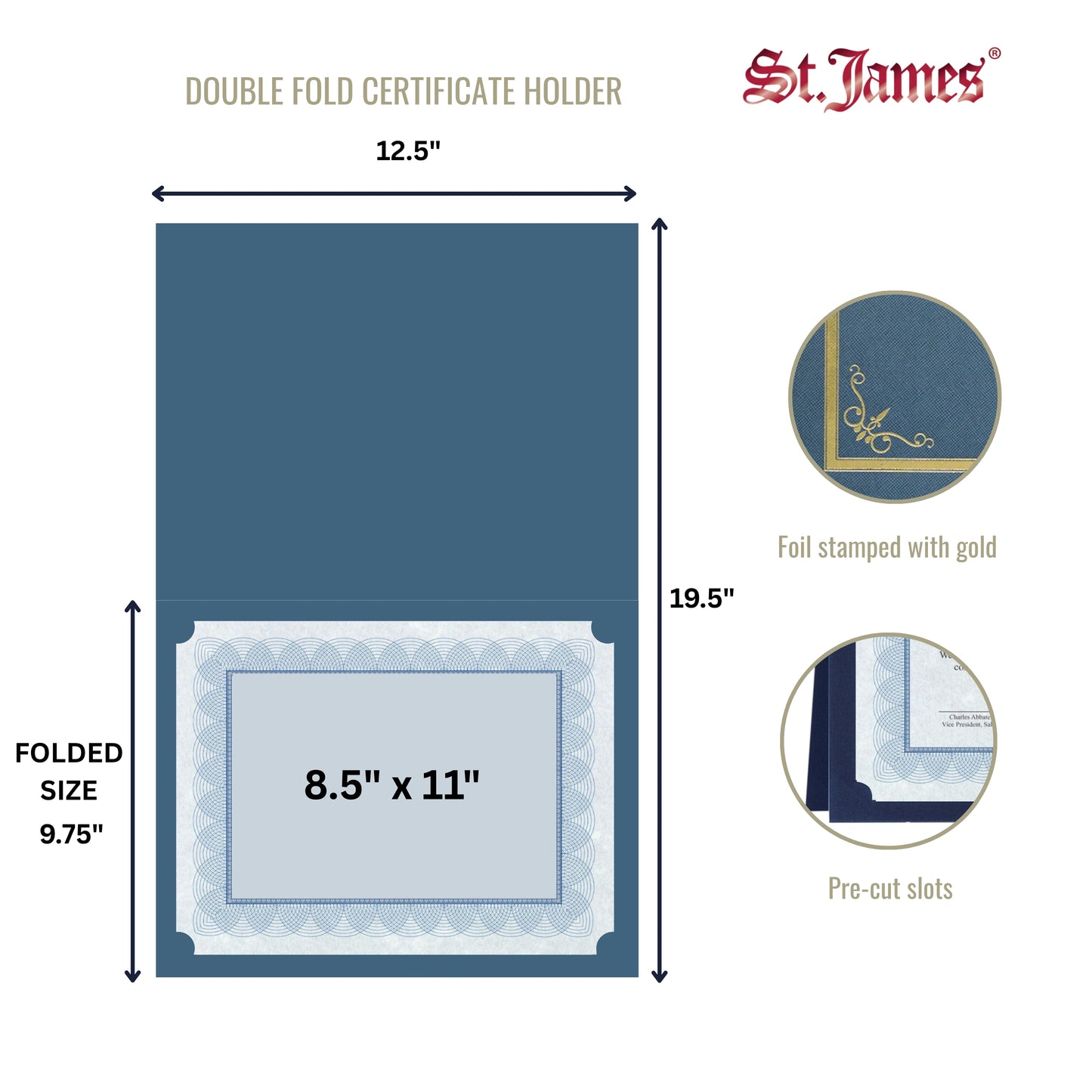 St. James® Certificate Holders/Document Covers/Diploma Holders, Navy Blue, Gold Foil Border, Linen Finish, Pack of 5, 83806