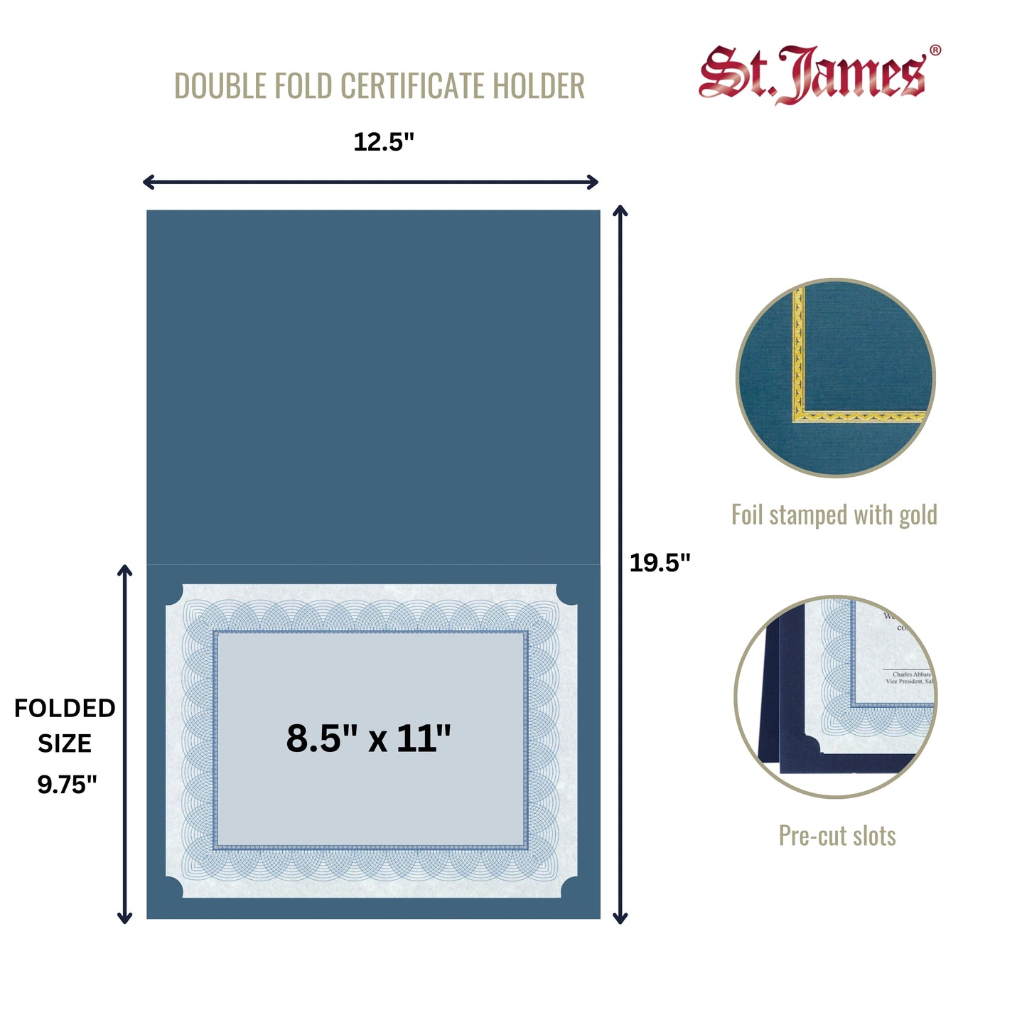 St. James® Certificate Holders/Document Covers/Diploma Holders, Navy Blue, Gold Foil Border, Linen Finish, Pack of 5, 83846