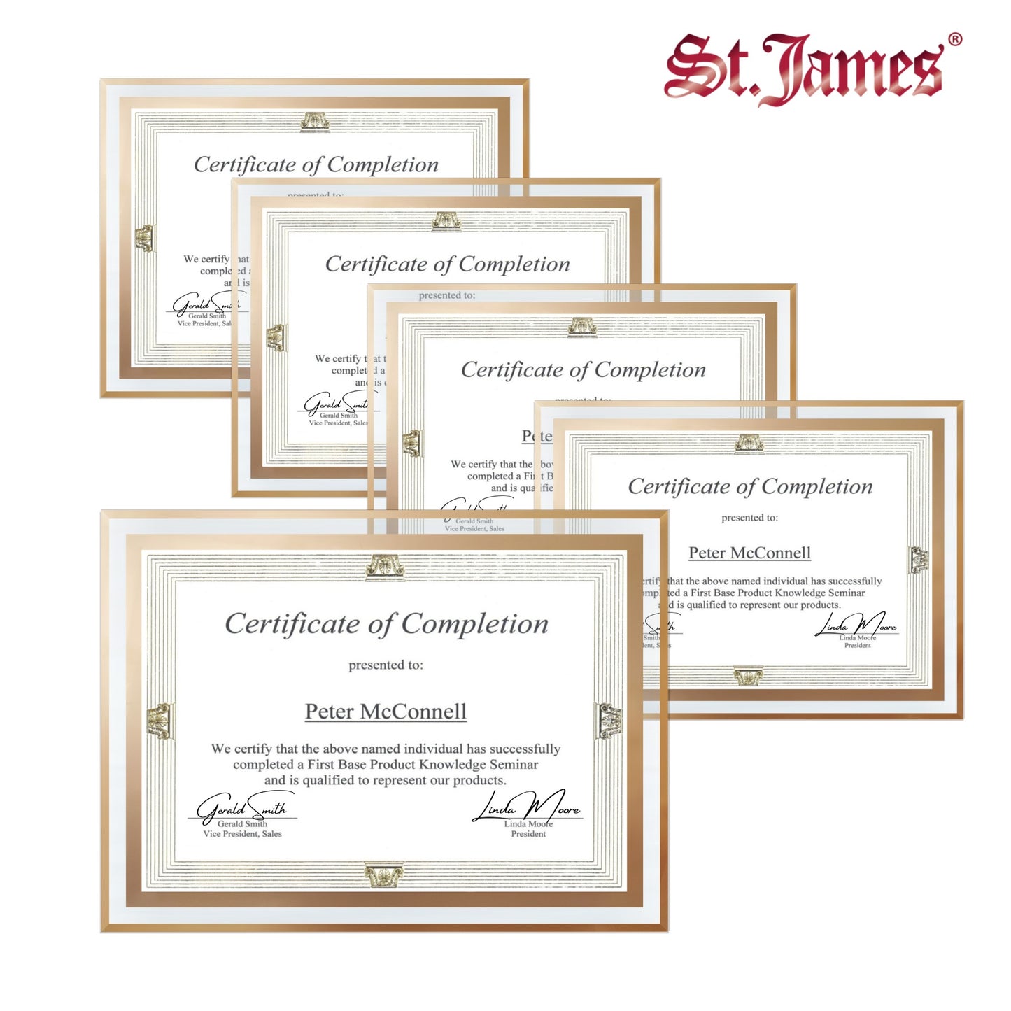 St. James® Certificate/Document/Diploma Glass Frame, 8.5x11", Clean Line Border, Gold Foil, Pack of 2, 83940