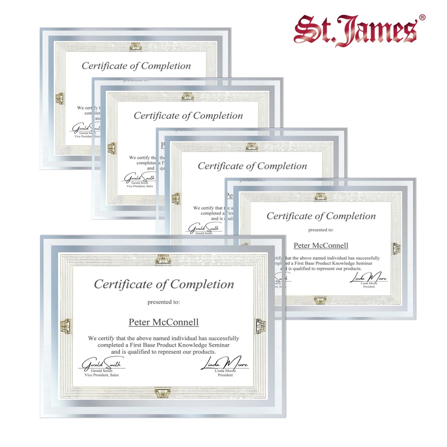 St. James® Certificate/Document/Diploma Glass Frame, 8.5x11", Clean Line Border, Silver Foil, Pack of 2, 83942