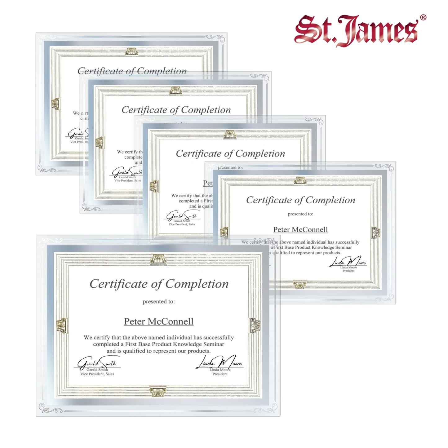 St. James® Certificate/Document/Diploma Glass Frame, 8.5x11", Decorative Border, Silver Foil, Pack of 2, 83946
