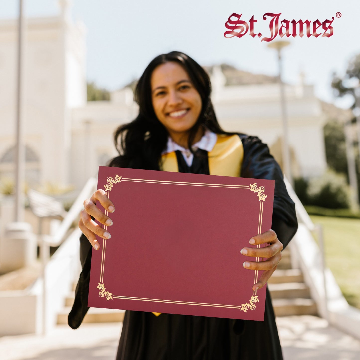 St. James® Premium Certificate Holders, Double Display Folders for 8.5 x 11" Documents, Burgundy, Gold Foil Border, Pack of 10, 83957