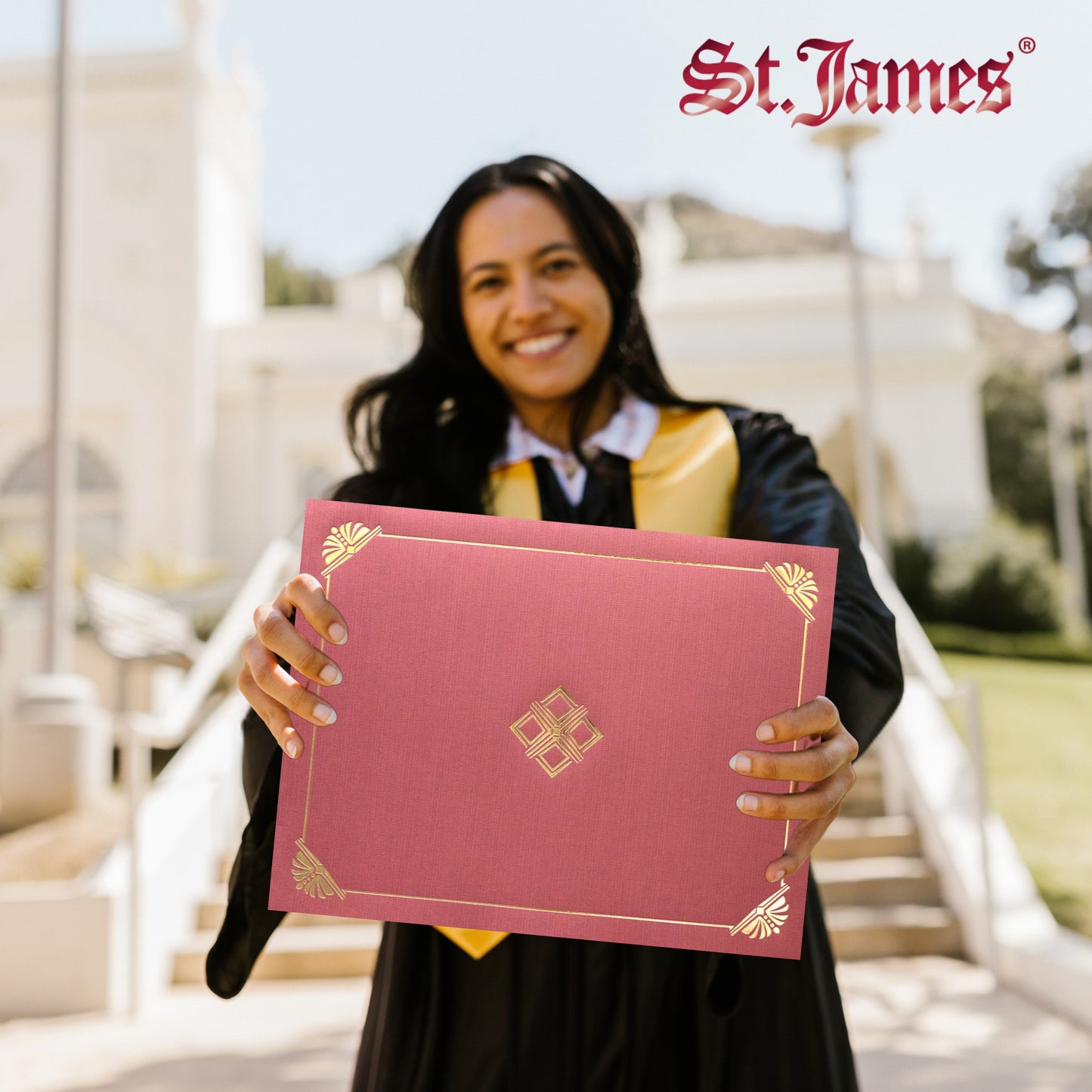St. James® Porte-certificats/Protège-documents/Porte-diplômes, Bordeaux, Feuille d'or, Finition lin, Paquet de 5, 83810