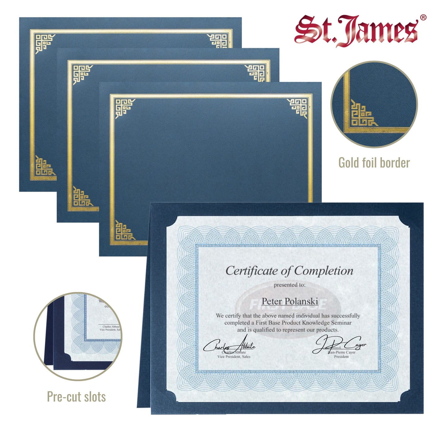 St. James® Certificate Holders/Document Covers/Diploma Holders, Navy Blue, Gold Foil Border, Linen Finish, Pack of 5, 83803