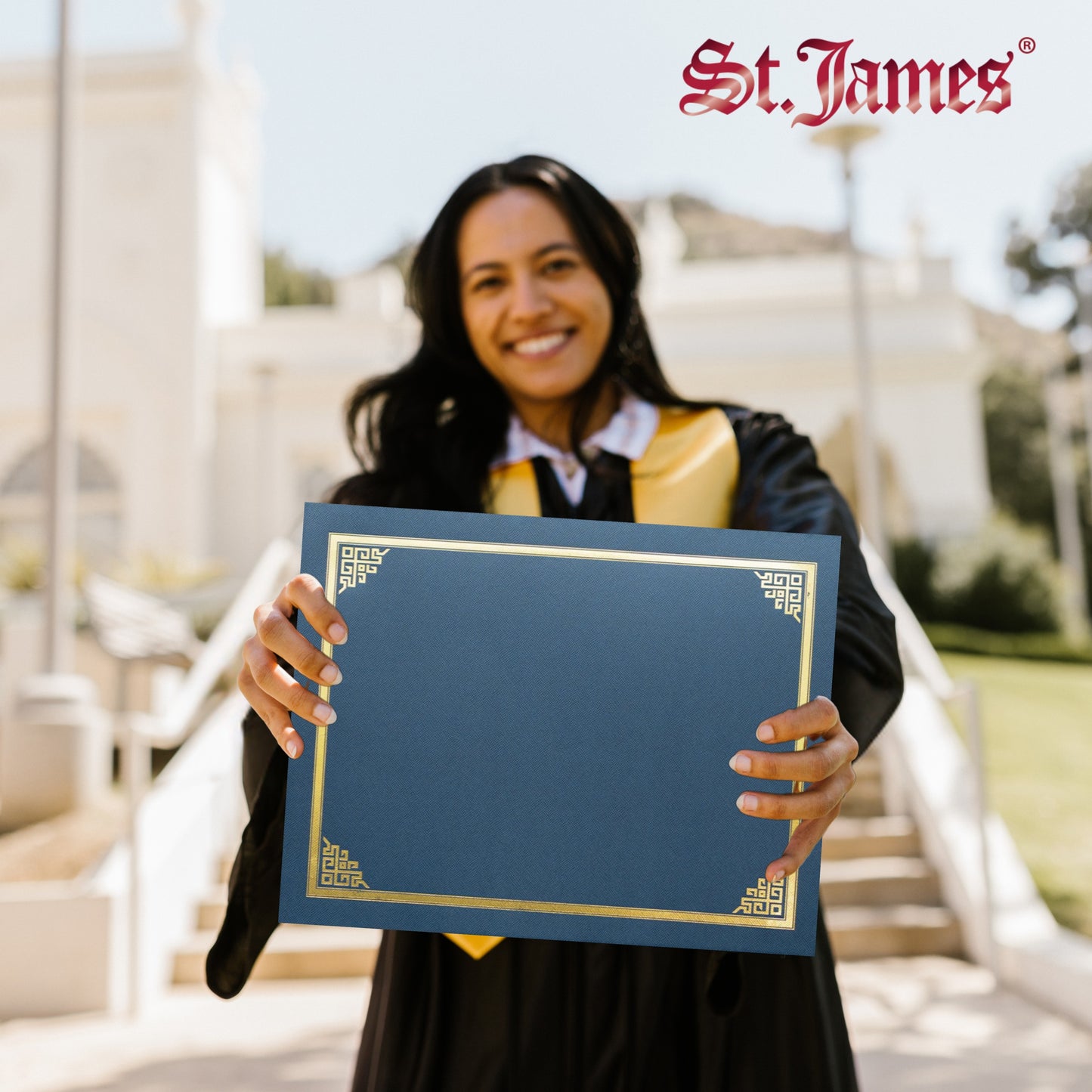 St. James® Certificate Holders/Document Covers/Diploma Holders, Navy Blue, Gold Foil Border, Linen Finish, Pack of 5, 83803