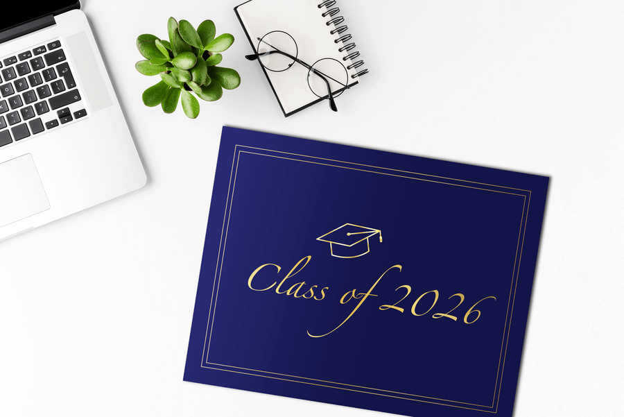 St. James® Premium Certificate Holder, “Class of 2026” Gold Foil Graduation Design, 8.5 x 11" Document Folder, Navy Blue, Pack of 10, 583274