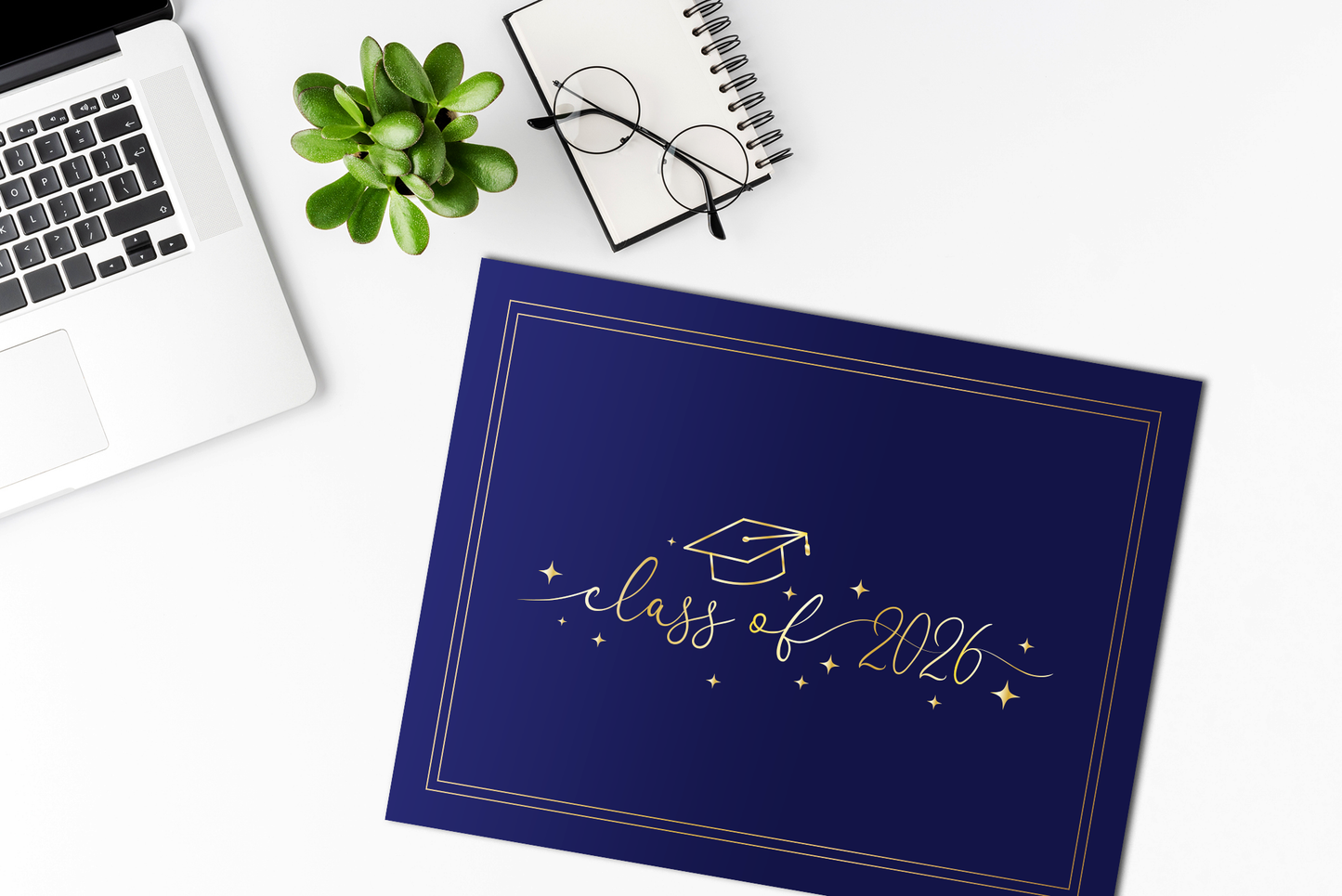 St. James® Class of 2026 Graduation Certificate, Elegant Gold Foil Script with Graduation Cap Design, Navy Blue, Fits 8.5 x 11" Documents, Pack of 10, 68342