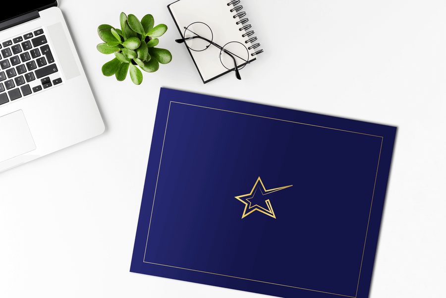 St. James® Premium Certificate Holder, Gold Foil Star Design, 8.5 x 11" Document Folder, Navy Blue, Pack of 10, 160594