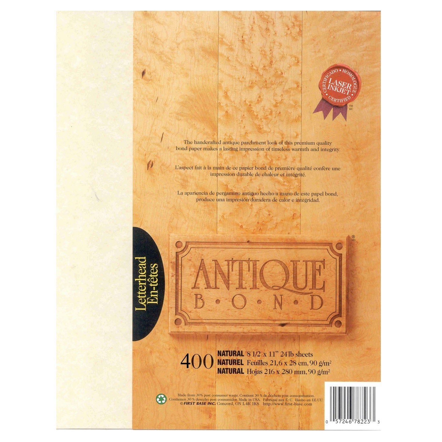 St. James® Antique Bond, papier format lettre de 24 lb, naturel, paquet de 400, 78223