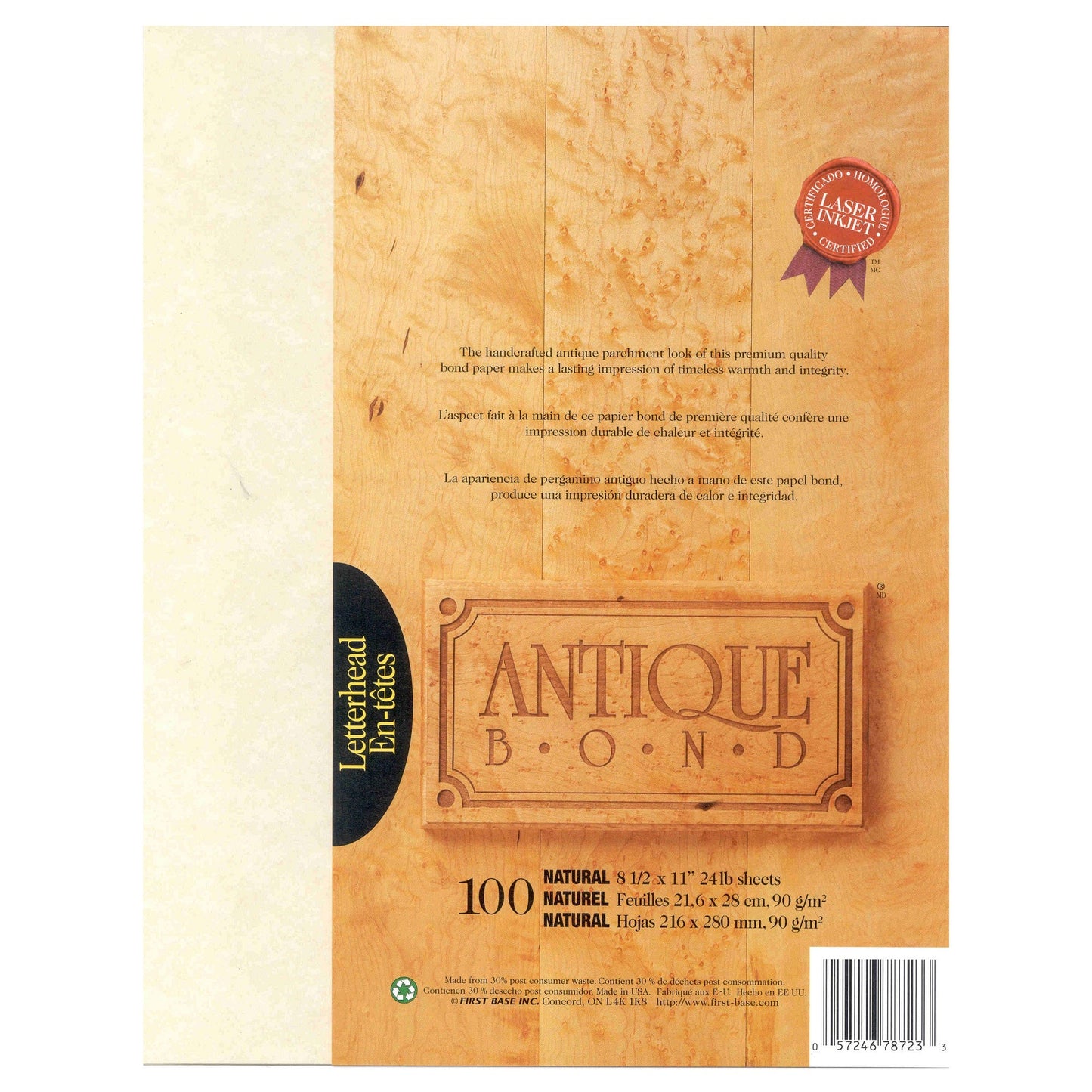 St. James® Antique Bond, papier format lettre de 24 lb, naturel, paquet de 100, 78723
