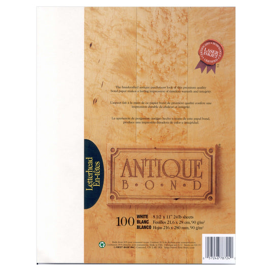 St. James® Antique Bond, papier format lettre de 24 lb, blanc, paquet de 100, 78724