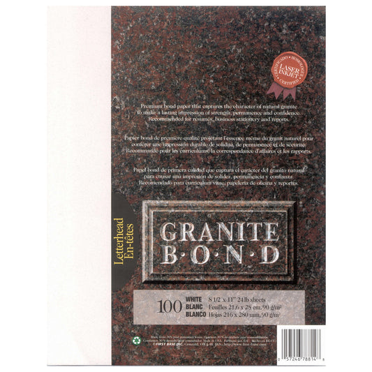 St. James® Granite Bond, papier format lettre de 24 lb, blanc, paquet de 100, 78814