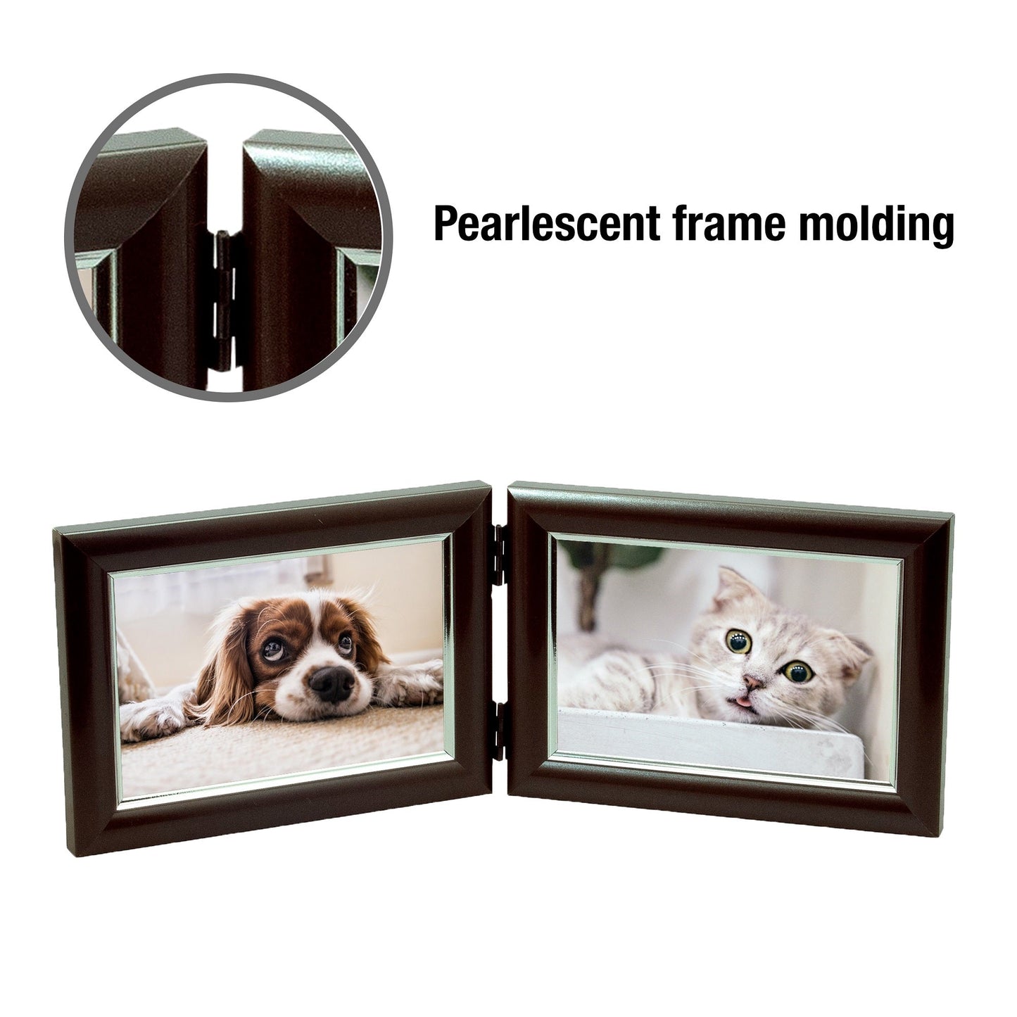Cadre photo double - Pour 2 photos 6x4" - Horizontal - Insertion facile - Moka satiné - Présentoir de table