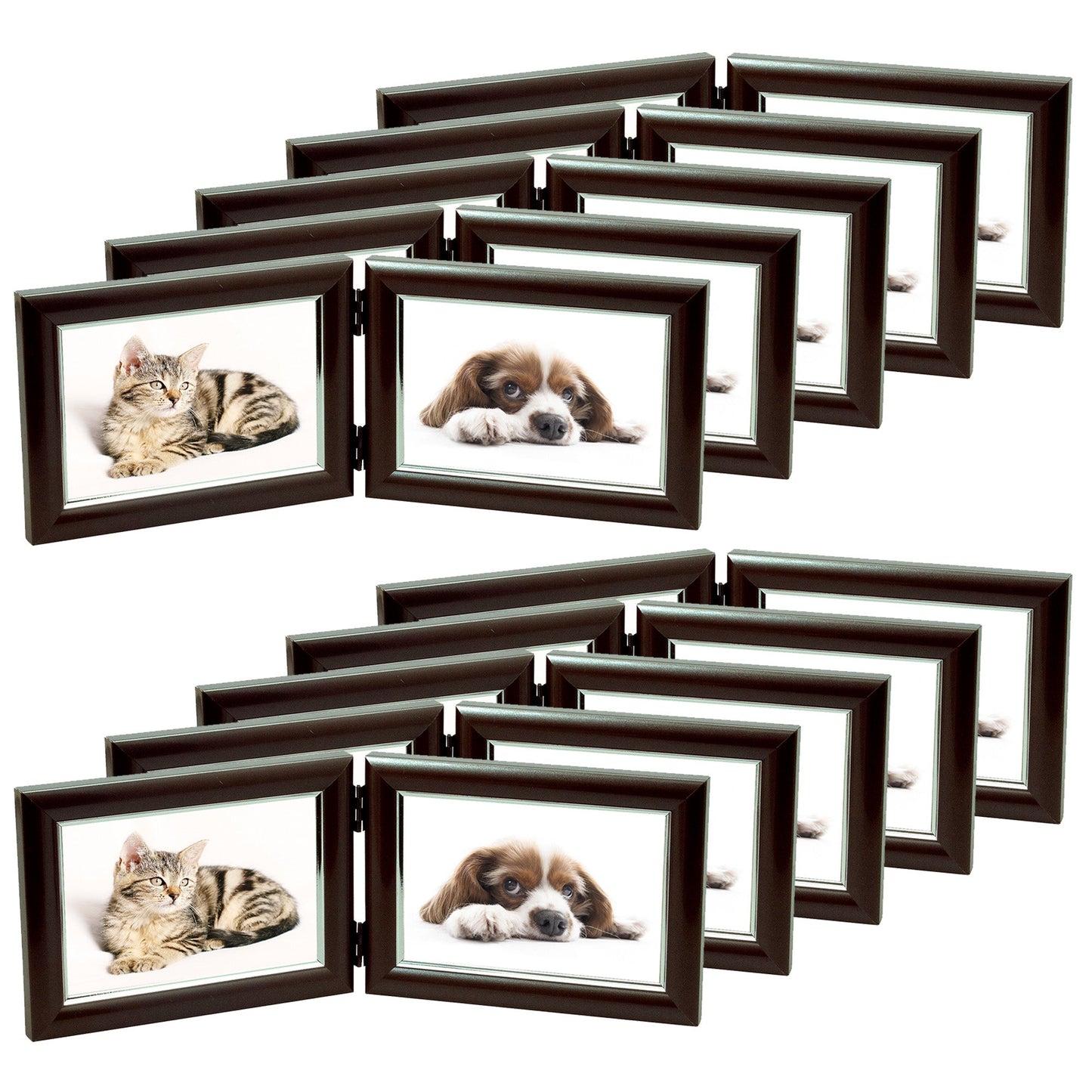 Cadre photo double - Pour 2 photos 6x4" - Horizontal - Insertion facile - Moka satiné - Présentoir de table