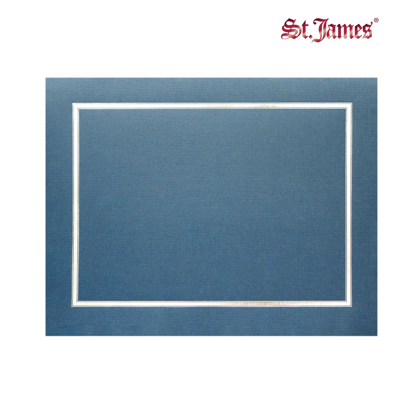 Porte-certificats/couvertures de documents/porte-diplômes St. James®, bleu marine, bordure en feuille d'argent, finition lin, paquet de 5, 83851