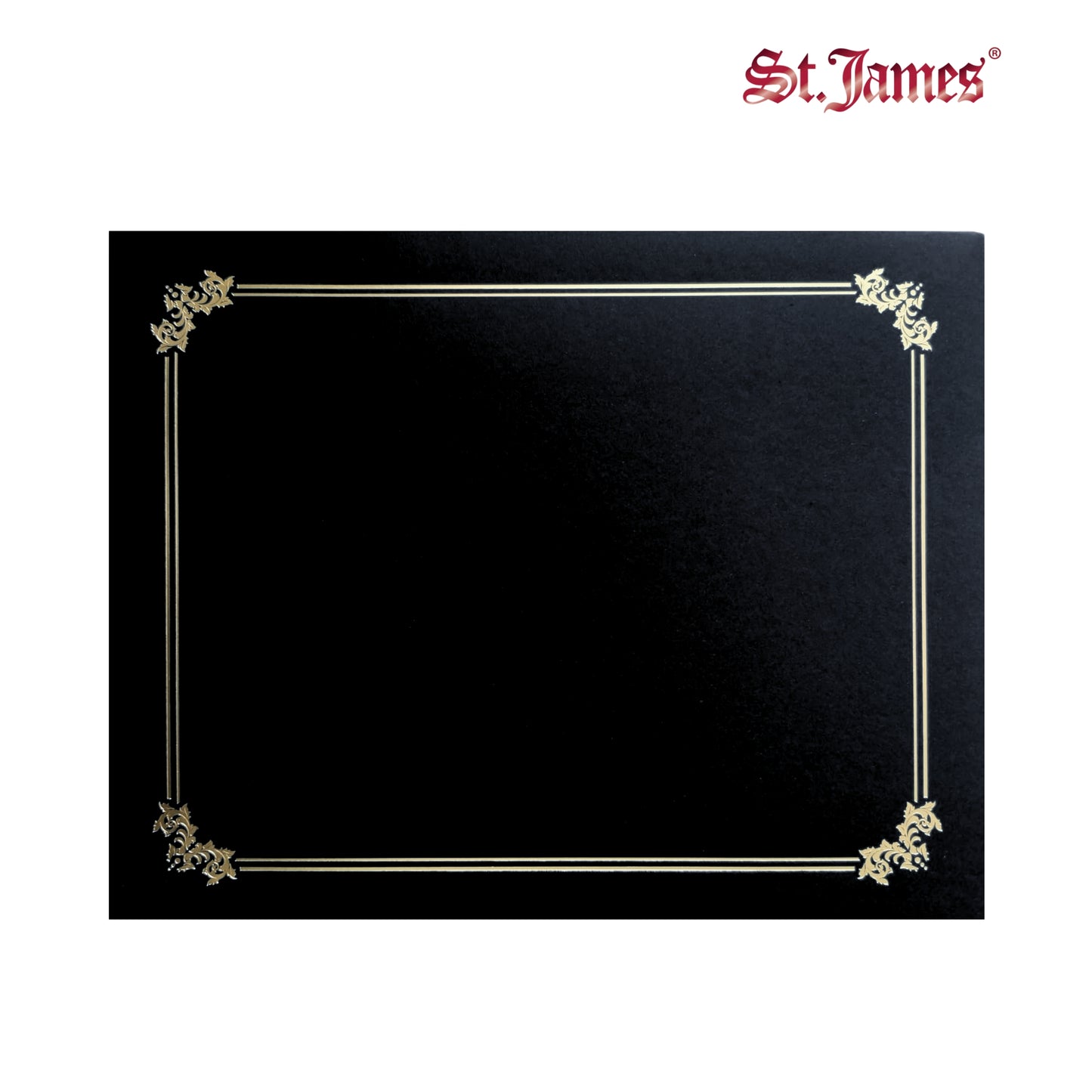 St. James® Premium Certificate Holders, Double Display Folders for 8.5 x 11" Documents, Black, Gold Foil Border, Pack of 10, 83953