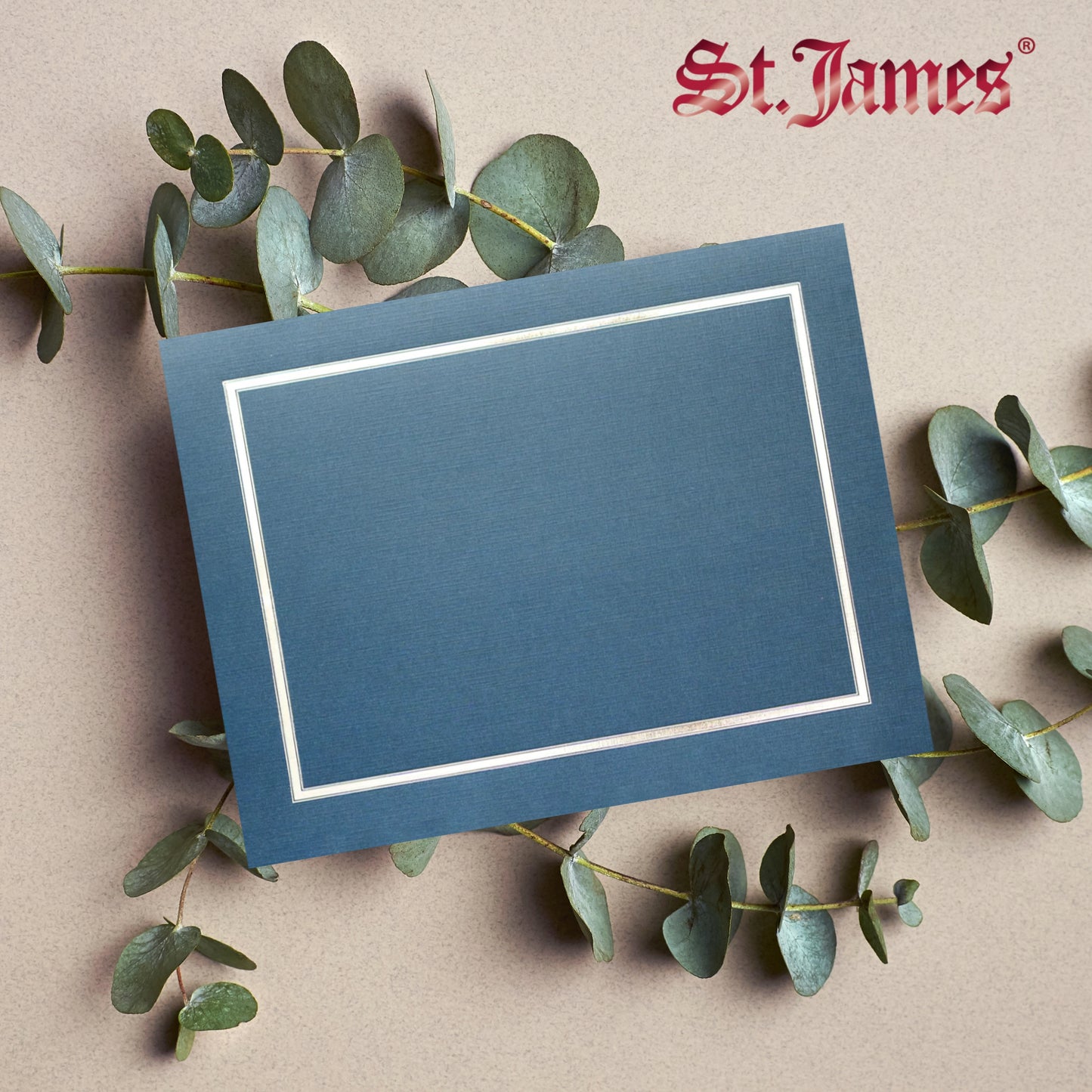 Porte-certificats/couvertures de documents/porte-diplômes St. James®, bleu marine, bordure en feuille d'argent, finition lin, paquet de 5, 83851