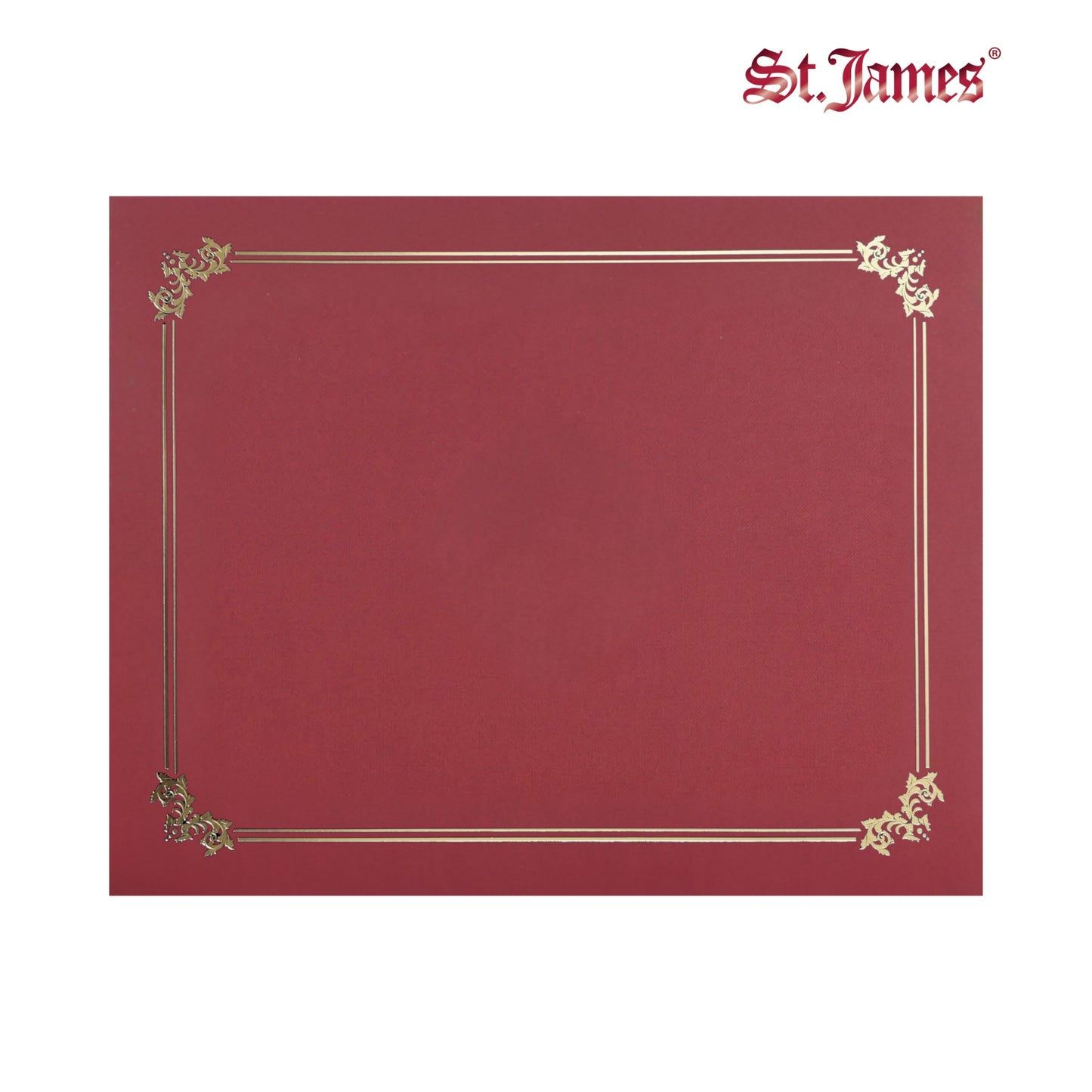 St. James® Premium Certificate Holders, Double Display Folders for 8.5 x 11" Documents, Burgundy, Gold Foil Border, Pack of 10, 83957