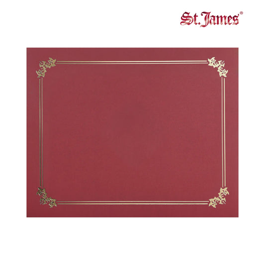 St. James® Premium Certificate Holders, Double Display Folders for 8.5 x 11" Documents, Burgundy, Gold Foil Border, Pack of 10, 83957