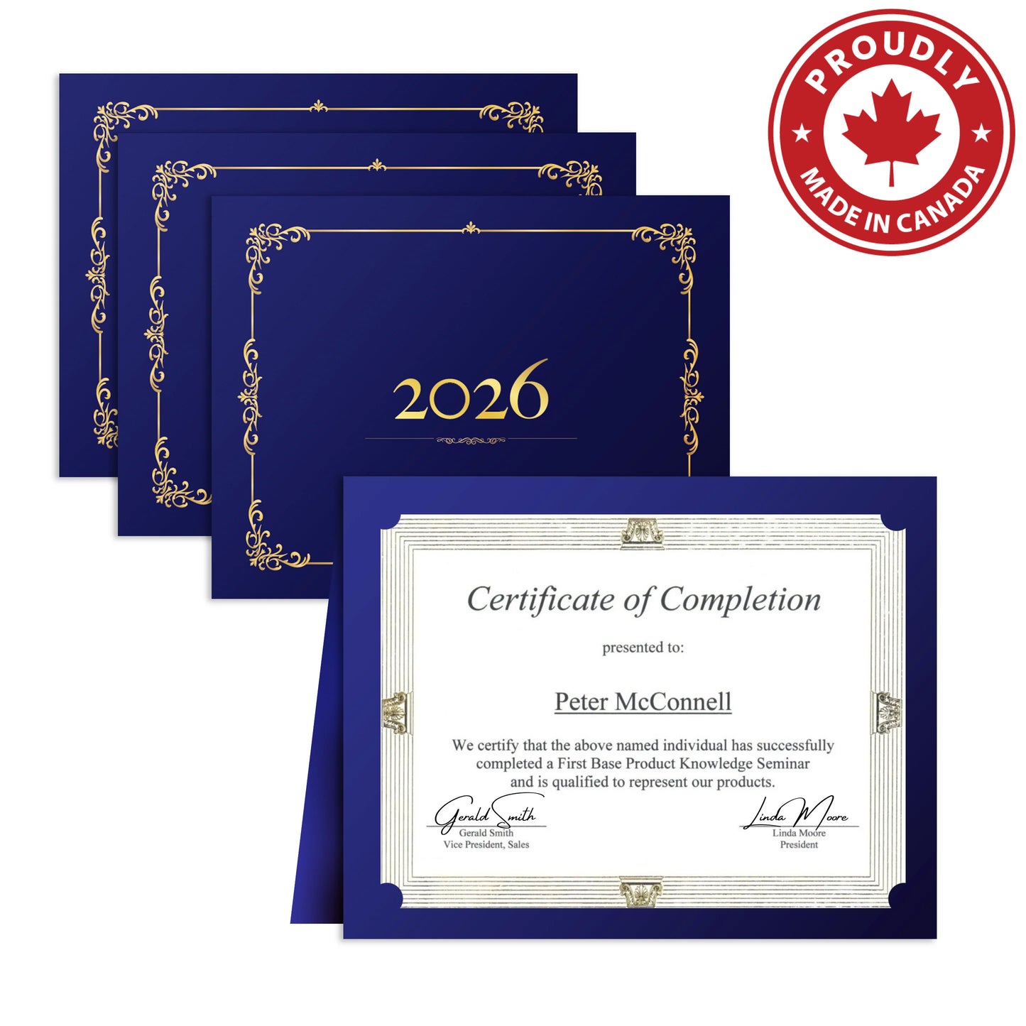St. James® Premium Certificate Holder, Elegant Gold Foil Border, 8.5 x 11" Document Folder, Navy Blue, Pack of 10, 27461
