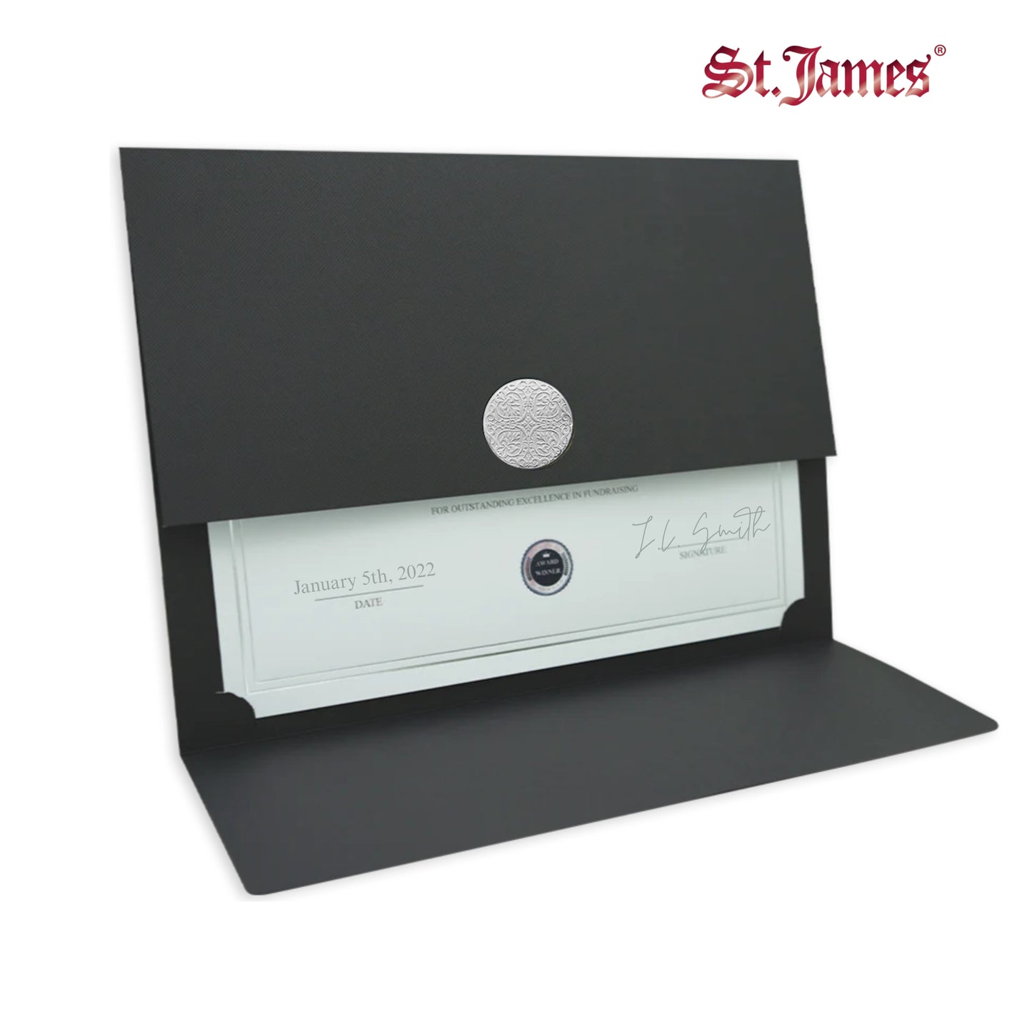 St. James® Porte-certificats/Couvertures de documents/Porte-diplômes, Bleu marine, Sceau de prix argenté avec ruban bleu, Paquet de 5, 83842