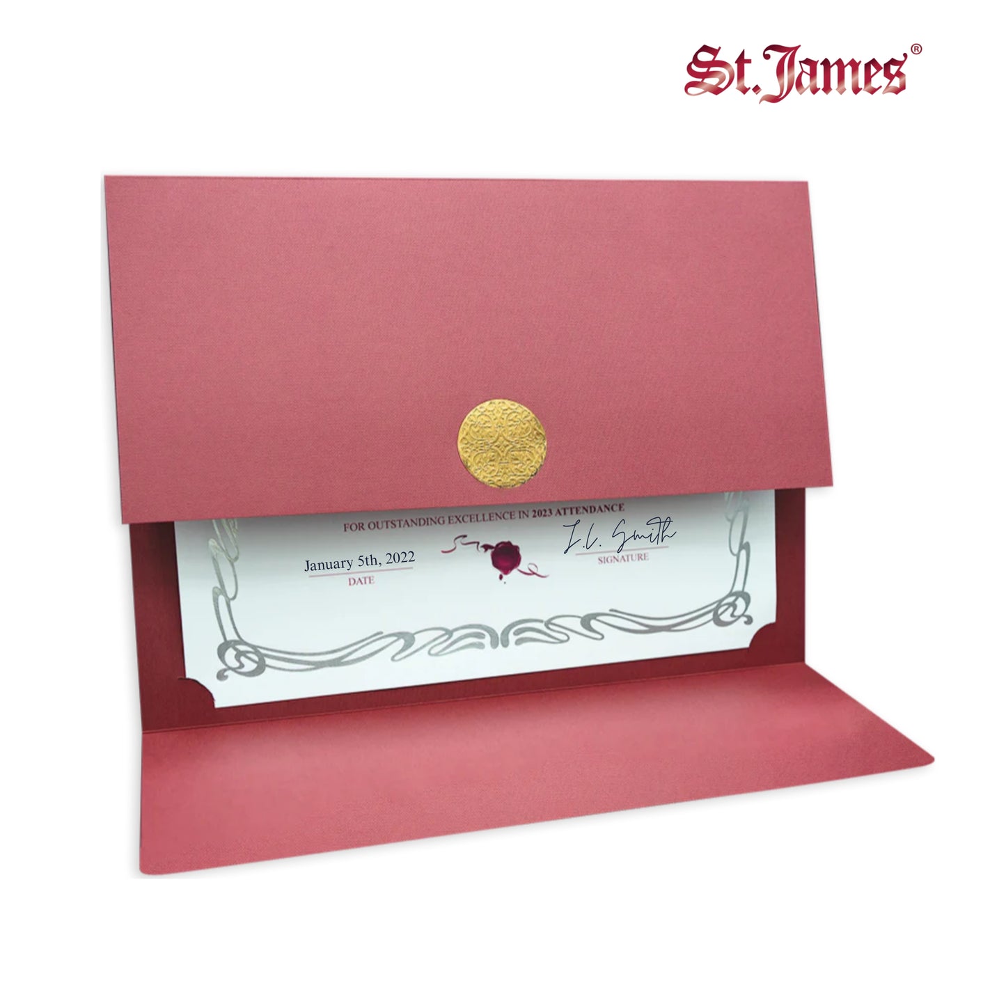St. James® Certificate Holders/Document Covers/Diploma Holders, Burgundy, Gold Award Seal with Blue Ribbon, Pack of 5, 83817