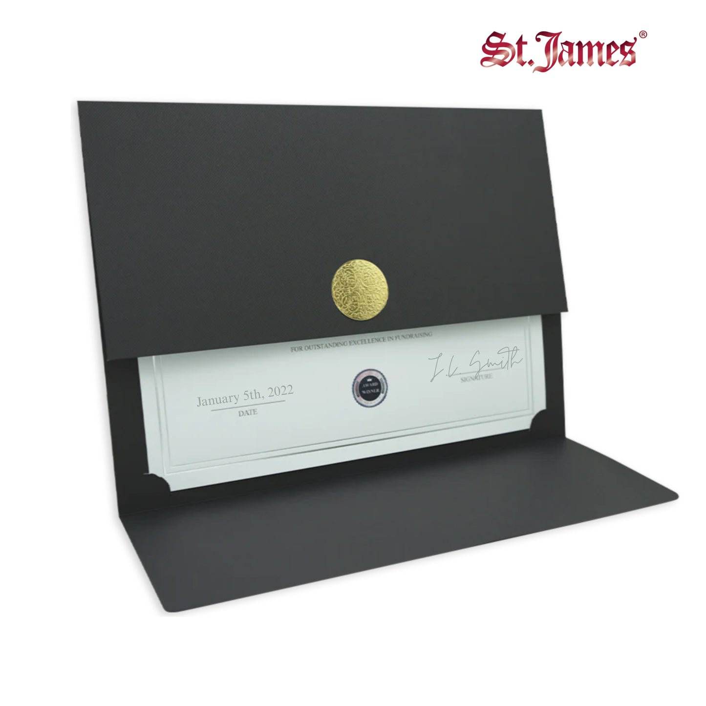 St. James® Porte-certificats/Couvertures de documents/Porte-diplômes, Noir, Sceau d'or avec ruban rouge, Paquet de 5, 83821