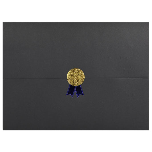 St. James® Certificate Holders/Document Covers/Diploma Holders, Black, Gold Award Seal with Blue Ribbon, Pack of 5, 83820