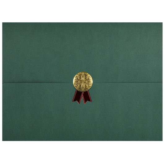 St. James® Certificate Holders/Document Covers/Diploma Holders, Green, Gold Award Seal with Red Ribbon, Pack of 5, 83824