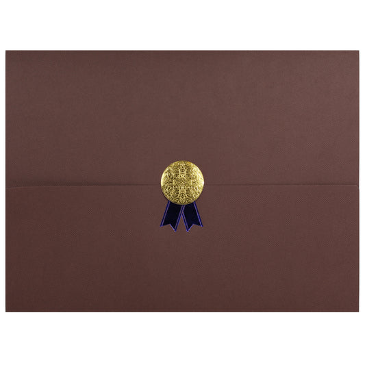St. James® Certificate Holders/Document Covers/Diploma Holders, Brown, Gold Award Seal with Blue Ribbon, Pack of 5, 83826