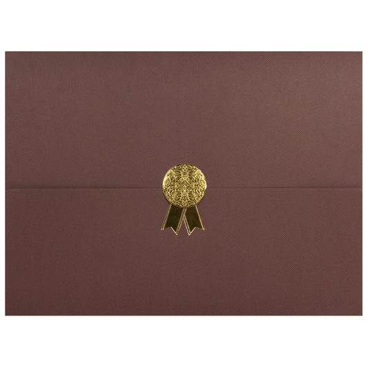 St. James® Certificate Holders/Document Covers/Diploma Holders, Brown, Gold Award Seal with Gold Ribbon, Pack of 5, 83828