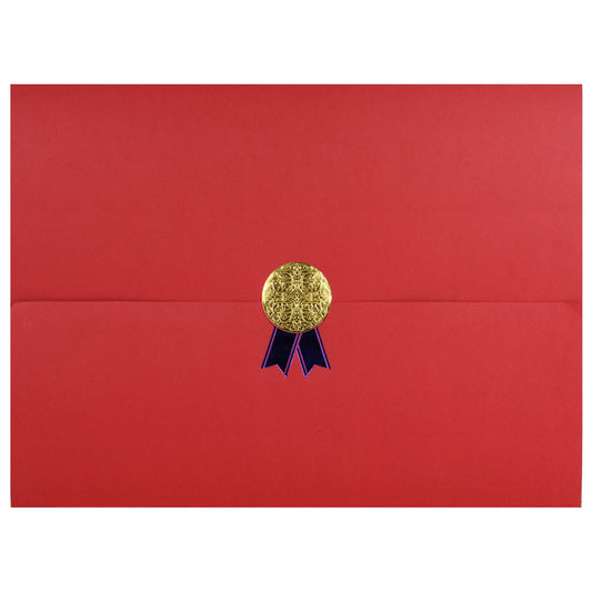 St. James® Certificate Holders/Document Covers/Diploma Holders, Red, Gold Award Seal with Blue Ribbon, Pack of 5, 83829