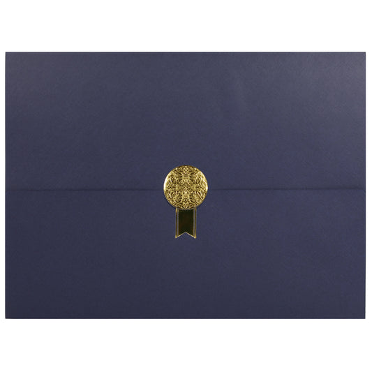 St. James® Porte-certificats/Couvertures de documents/Porte-diplômes, Bleu marine, Sceau d'or avec ruban doré unique, Paquet de 5, 83836