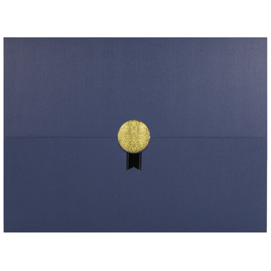 Porte-certificats/couvertures de documents/porte-diplômes St. James®, bleu marine, sceau d'or avec ruban noir unique, paquet de 5, 83837
