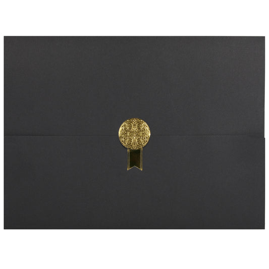 St. James® Porte-certificats/Couvertures de documents/Porte-diplômes, Noir, Sceau de récompense doré avec ruban doré unique, Paquet de 5, 83839