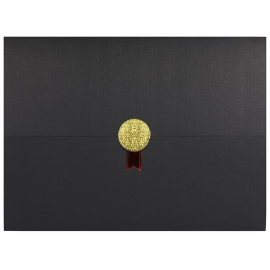 St. James® Certificate Holders/Document Covers/Diploma Holders, Black, Gold Award Seal with Single Red Ribbon, Pack of 5, 83841
