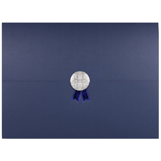 St. James® Porte-certificats/Couvertures de documents/Porte-diplômes, Bleu marine, Sceau de prix argenté avec ruban bleu, Paquet de 5, 83842